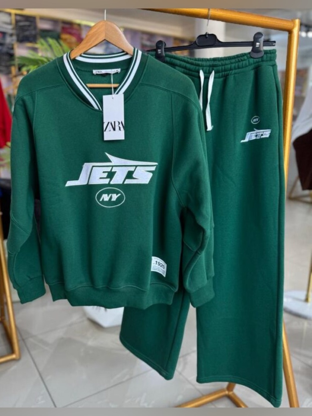 Zara Green NFL NY Jets Wide Leg Sweatpants